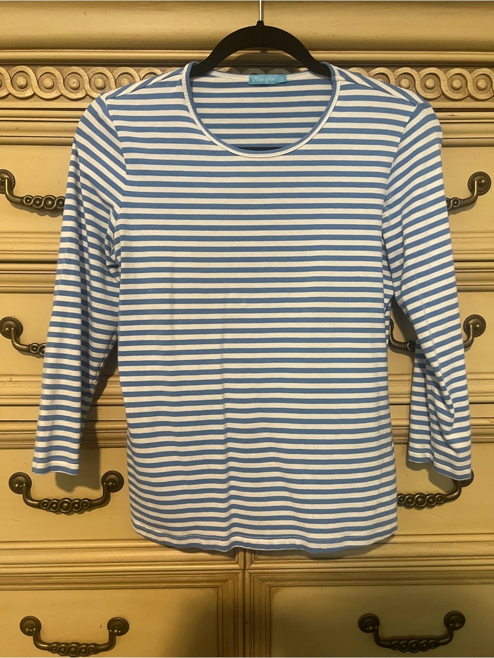 J McLaughlin Blue & White Sinclair 3/4 Sleeve Shirt Small